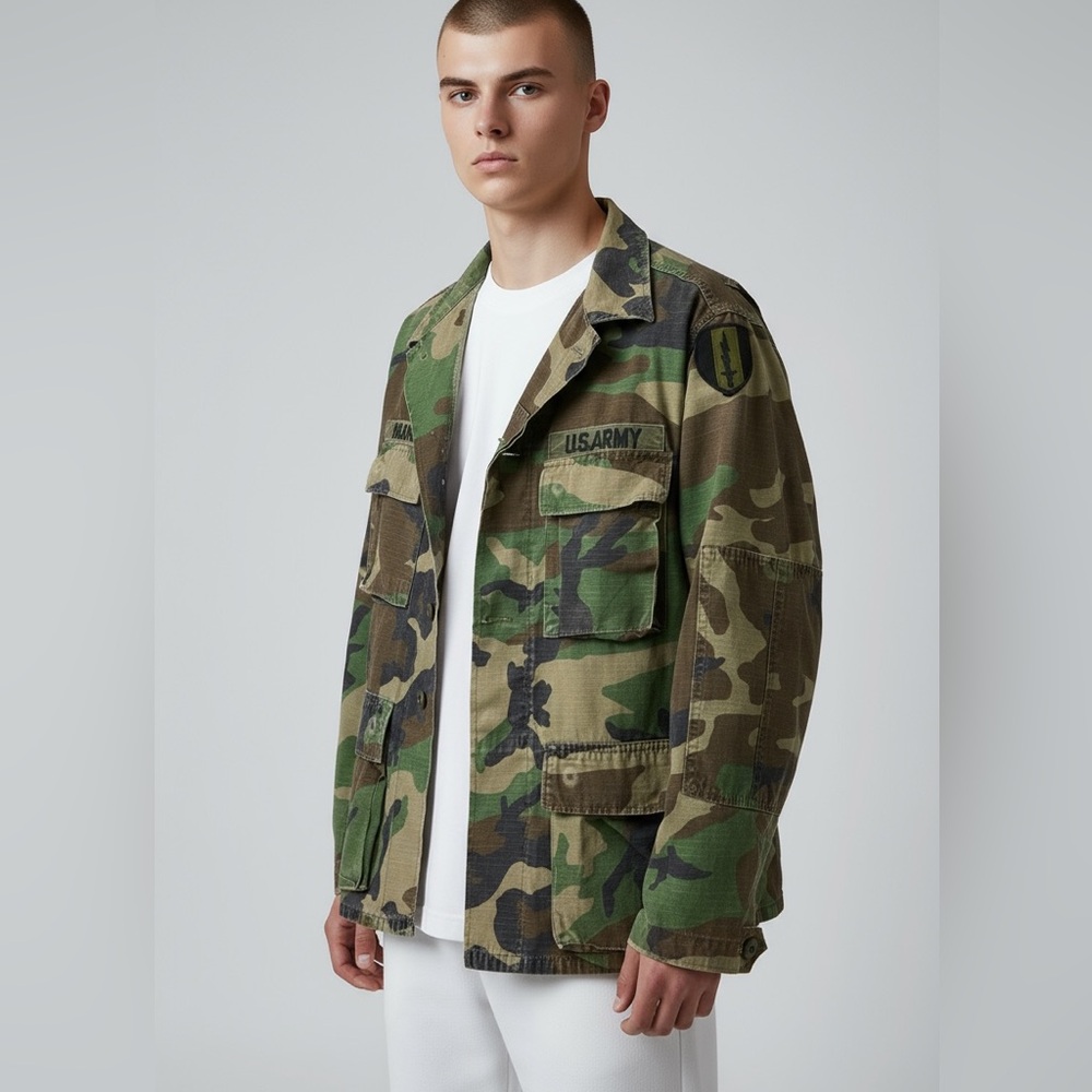US Army Issue 1st Signal Brigade Small-Reg Woodlands Pattern Camouflage Jacket